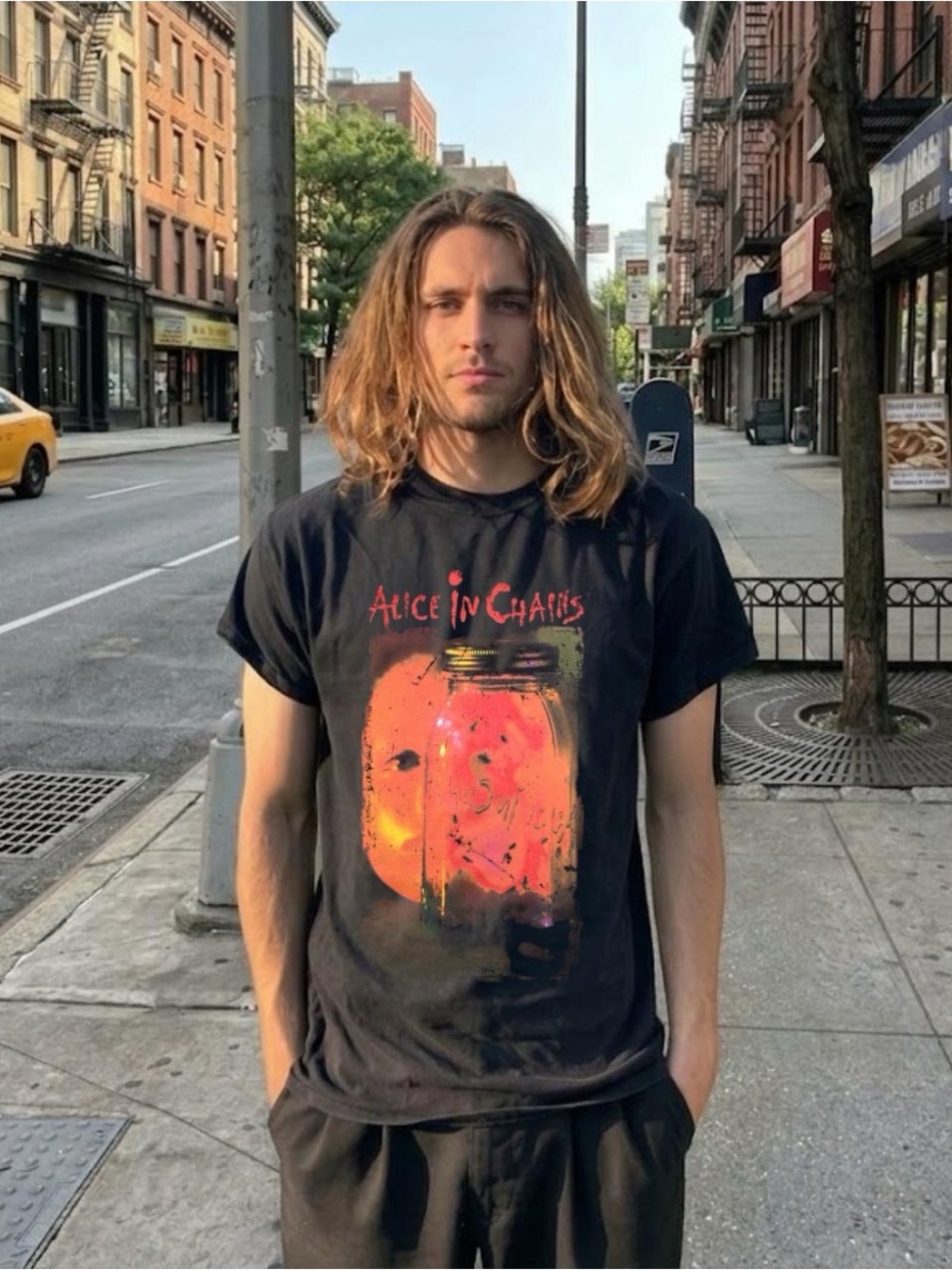 Gildan Black Alice In Chains Graphic Tee with Orange Jar Artwork